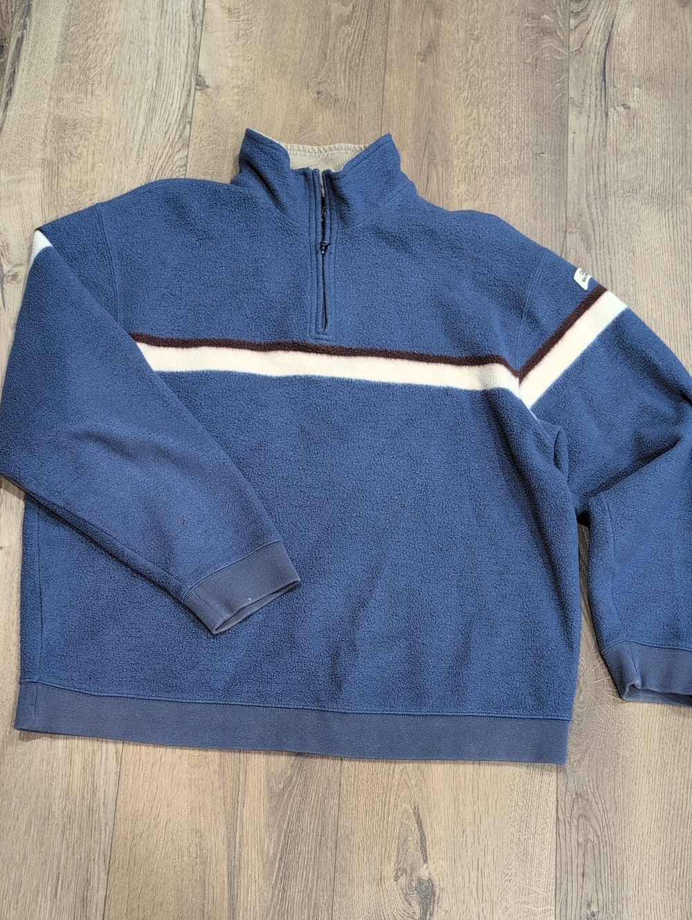 Ralph Lauren Blue Fleece Quarter-Zip with Cream & Brown Stripes